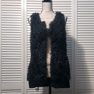 DKNY Eyelash Sweater Vest Women's Large Black Knit Single Hook & Eye Closure